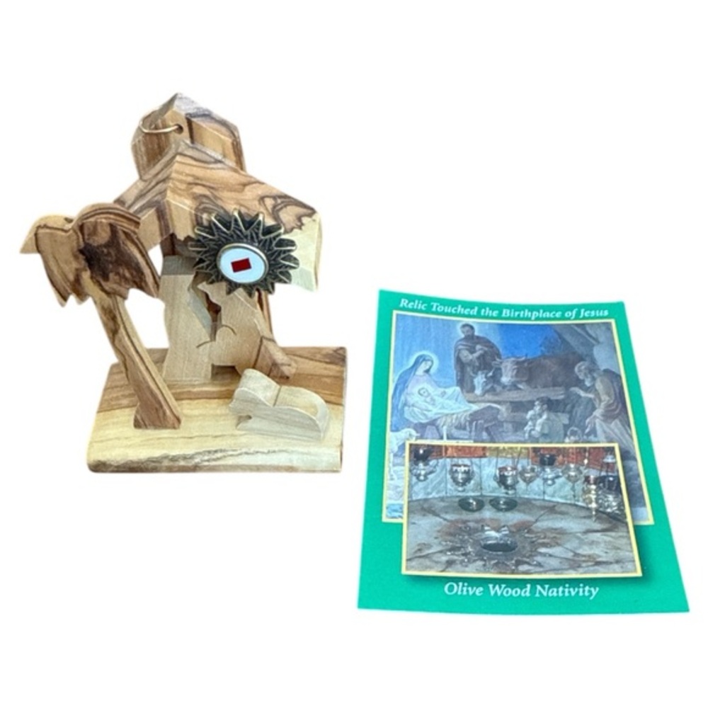 Nativity Olive Wood Religious Ornament Figurine w Prayer‎ Card West Bank